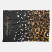 Zwart en Gouden Sparkle Leopard Print Theedoek (Horizontaal)
