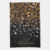 Zwart en Gouden Sparkle Leopard Print Theedoek (Verticaal)