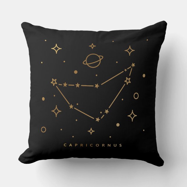 Zwart en Gouden Steenbok Constellation Kussen (Voorkant)