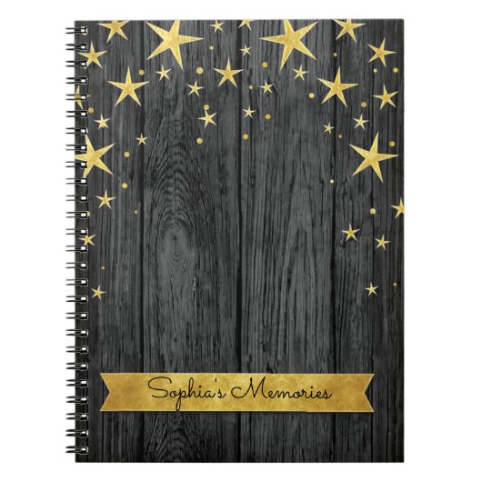Zwart en gouden sterren Boek met legante herinneri Notitieboek (Voorkant)