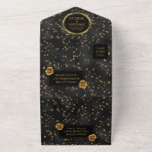 Zwart en gouden sterren Gothic Pattern All In One Uitnodiging (Buitenkant)