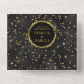 Zwart en gouden sterren Gothic Pattern All In One Uitnodiging (Achterkant)