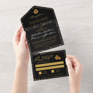 Zwart en gouden sterren Gothic Pattern All In One Uitnodiging