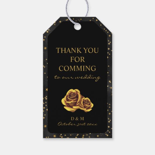 Zwart en gouden sterren Gothic Pattern Cadeaulabel (Voorkant)