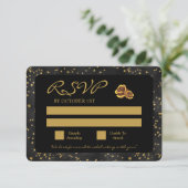 Zwart en gouden sterren Gothic Pattern RSVP Kaartje (Staand voorkant)