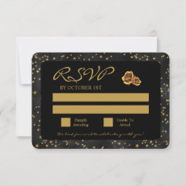 Zwart en gouden sterren Gothic Pattern RSVP Kaartje