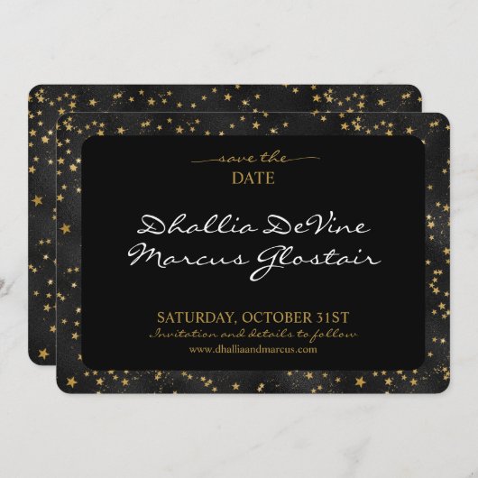 Zwart en gouden sterren Gothic Pattern Save The Date (Voorkant / Achterkant)
