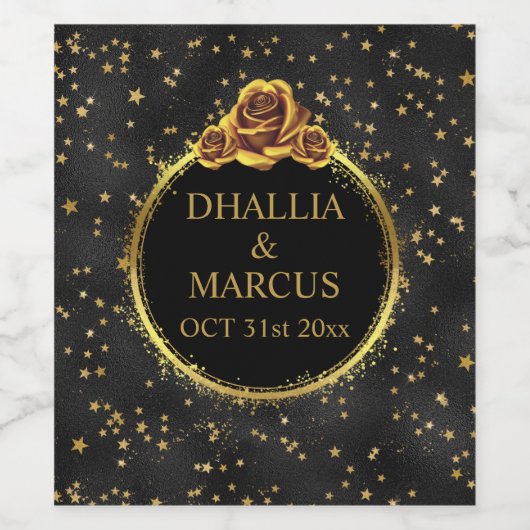 Zwart en gouden sterren Gothic Pattern Wijn Etiket (Enkel label)