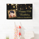 Zwart en Gouden Sterren w / Foto Elk Jaar Verjaard Spandoek (Insitu)