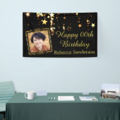 Zwart en Gouden Sterren w / Foto Elk Jaar Verjaard Spandoek (Beurs)