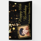 Zwart en Gouden Sterren w / Foto Elk Jaar Verjaard Spandoek (Verticaal)