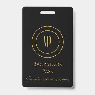 Zwart en gouden stijlvolle VIP-toegang backstagepa Badge