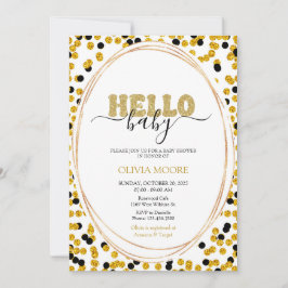 Zwart en gouden stippen baby shower uitnodiging