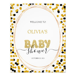 Zwart en gouden stippen baby shower welkomstbord foto afdruk