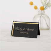 Zwart en Gouden Streep Moderne Bruiloft Plaatskaartje (Achterkant)