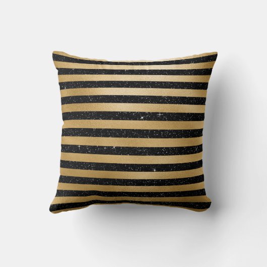 Zwart en Gouden Streep Monogrammed Initiaal Kussen (Achterkant)