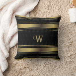 Zwart en gouden strepen Geometrisch Monogram Kussen