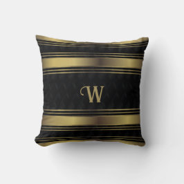 Zwart en gouden strepen Geometrisch Monogram Kussen