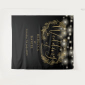 Zwart en gouden string lichten bruiloft achtergron wandkleed (Voorkant (horizontaal))