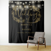 Zwart en gouden string lichten bruiloft achtergron wandkleed (In situ)