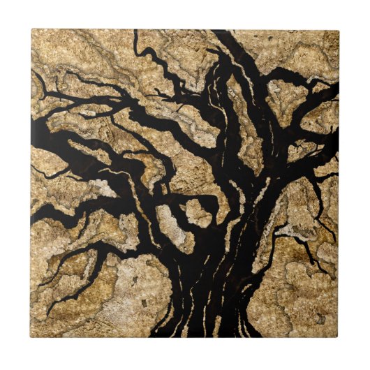 Zwart en gouden textuur, gemengde media abstract tegeltje (Voorkant)