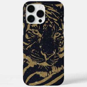 Zwart en gouden tijgerkunstwerk luxe glinsterstijl iPhone 16 pro max hoesje