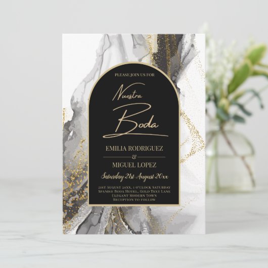 Zwart en gouden trouwartikel, tweetalig kaart (Staand voorkant)