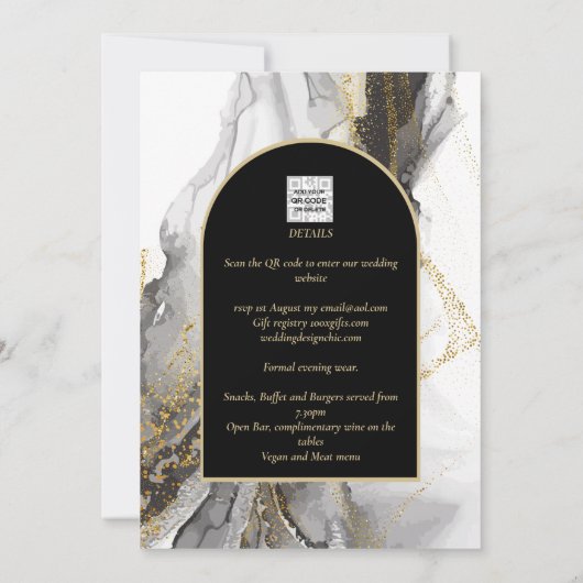 Zwart en gouden trouwartikel, tweetalig kaart (Achterkant)