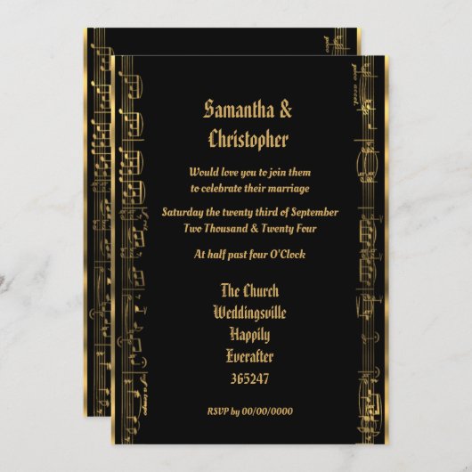 Zwart en gouden trouwfoto uitnodiging (Voorkant / Achterkant)