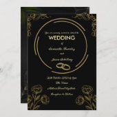 Zwart en gouden trouwuitnodiging kaart (Voorkant / Achterkant)