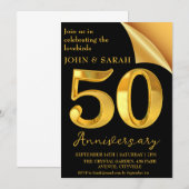 Zwart en gouden uitnodigingen voor 50-jarig jubile (Voorkant / Achterkant)