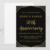 Zwart en gouden uitnodigingen voor 50ste verjaarda (Voorkant / Achterkant)