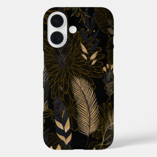 Zwart en gouden veer bedrukte iPhone / iPad hoes
