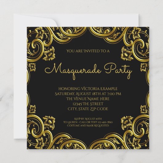 Zwart en Gouden Veer Masker Masker Maskerade Party Kaart (Achterkant)