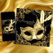 Zwart en Gouden Veer Masker Masker Maskerade Party Kaart