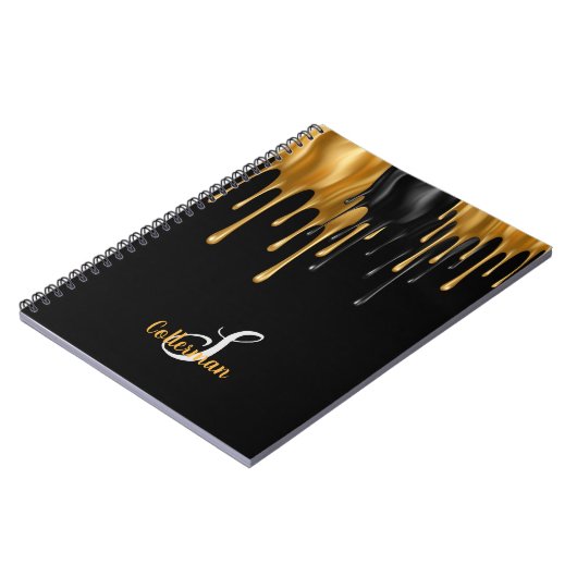 Zwart en gouden verf het Drijven Monogram Naam van Notitieboek (Linkerzijde)