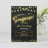 Zwart en gouden verrassingsbudget uitnodiging QRco (Staand voorkant)