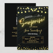 Zwart en gouden verrassingsbudget uitnodiging QRco (Voorkant / Achterkant)