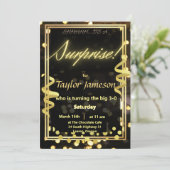 Zwart en gouden verrassingsuitnodiging QR RSVP Kaart (Staand voorkant)