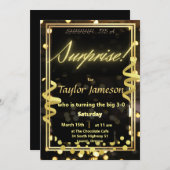 Zwart en gouden verrassingsuitnodiging QR RSVP Kaart (Voorkant / Achterkant)