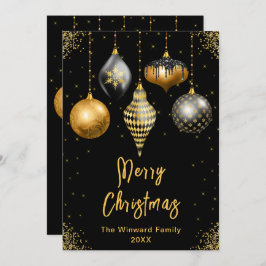Zwart en Gouden Versieringen Prettig Kerstfeest Feestdagenkaart