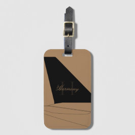 Zwart en Gouden Vliegtuig Staartvin Monogram Schri Bagagelabel