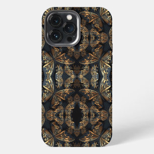 Zwart en gouden vlinder naadloos patroon iPhone 13 pro max hoesje
