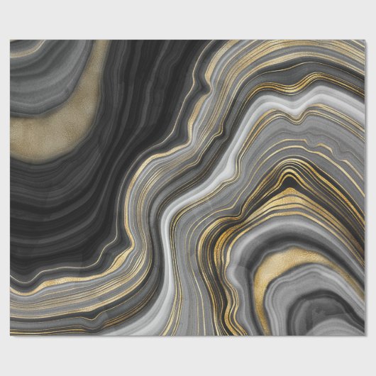 Zwart en gouden werveling cadeaupapier (Vlak)