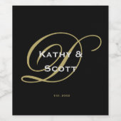 Zwart en gouden wijnlabel met eigen monogram wijn etiket (Enkel label)