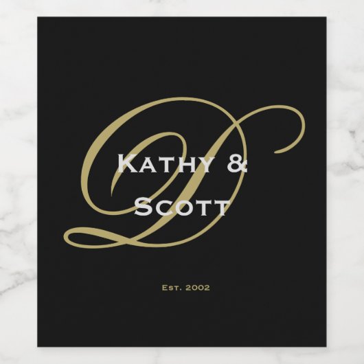 Zwart en gouden wijnlabel met eigen monogram wijn etiket (Enkel label)