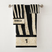Zwart en Gouden Zebra Print Handdoek (Insitu)