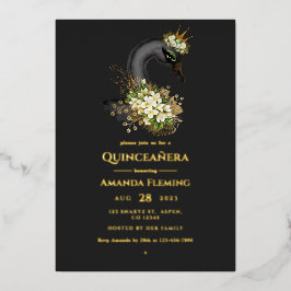 Zwart en gouden zwaan Quinceañera folie uitnodigin Uitnodiging