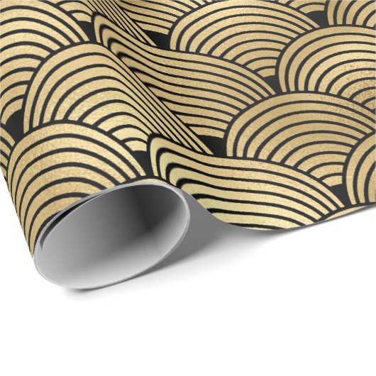 Zwart en goudfilm Deco Pattern Cadeaupapier (Rol Hoek)
