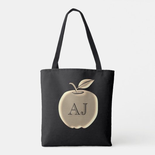 Zwart en goudfolie Apple Elegant Monogram Tote Bag (Achterkant)